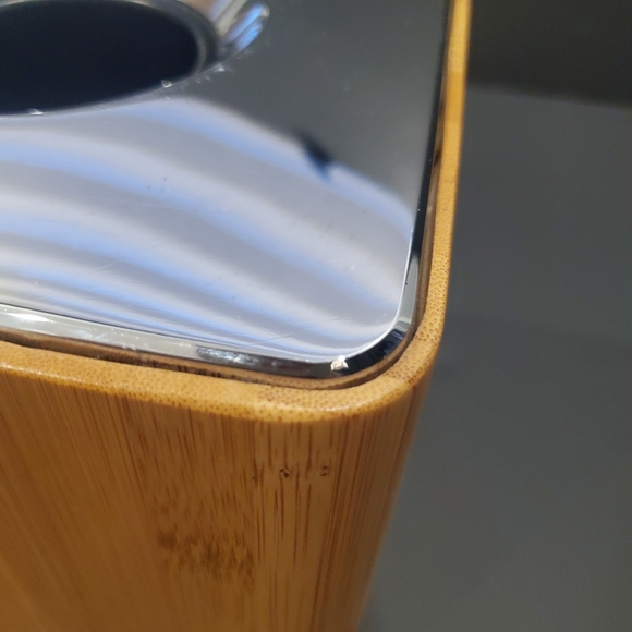 Bamboo Tissue Box Cover Holder Square Chrome MCM look Modernist Design Tabletop - Picture 8 of 8